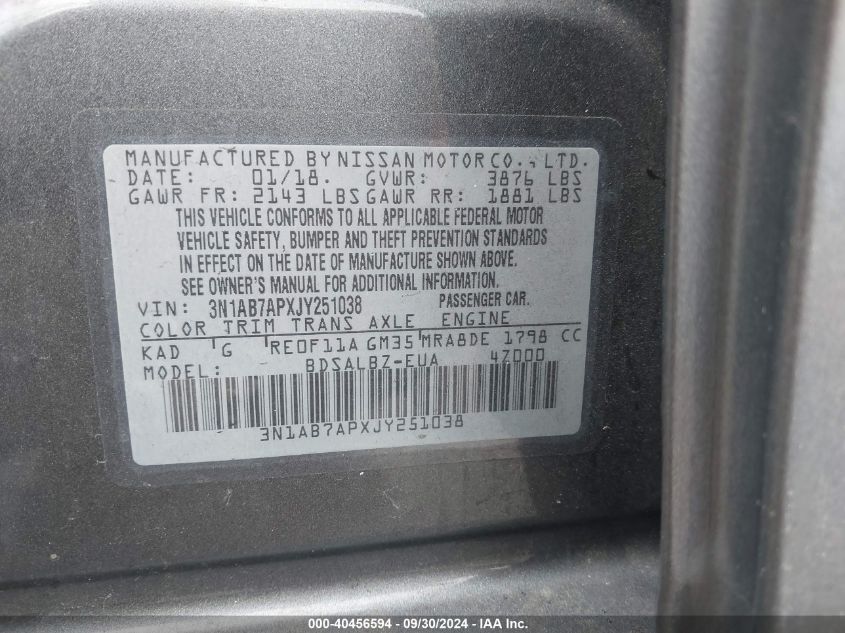 3N1AB7APXJY251038 2018 Nissan Sentra S