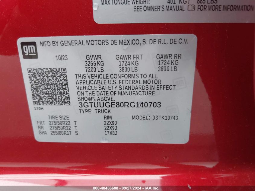 2024 GMC Sierra 1500 4Wd Standard Box Denali VIN: 3GTUUGE80RG140703 Lot: 40456608