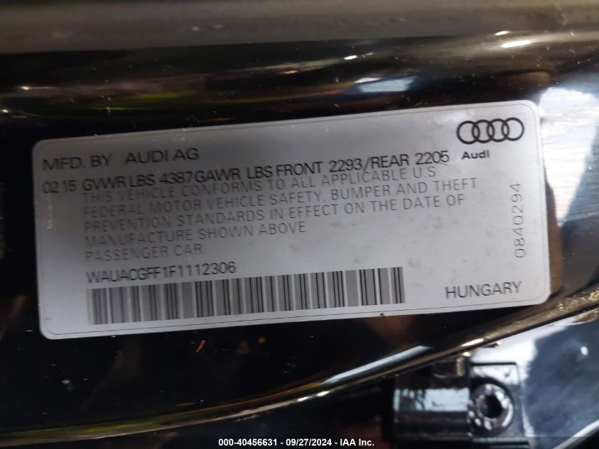 2015 Audi A3 1.8T Premium VIN: WAUACGFF1F1112306 Lot: 40456631