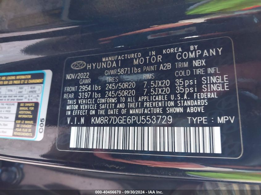 2023 Hyundai Palisade Calligraphy VIN: KM8R7DGE6PU553729 Lot: 40456670