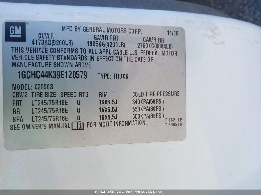 1GCHC44K39E120579 2009 Chevrolet Silverado 2500Hd Work Truck