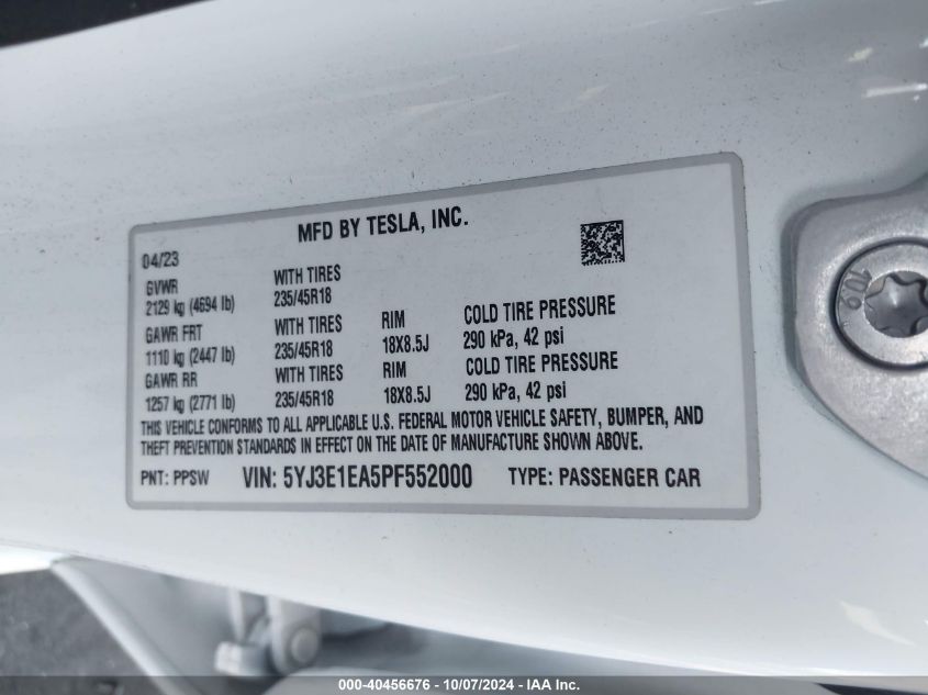 5YJ3E1EA5PF552000 2023 Tesla Model 3