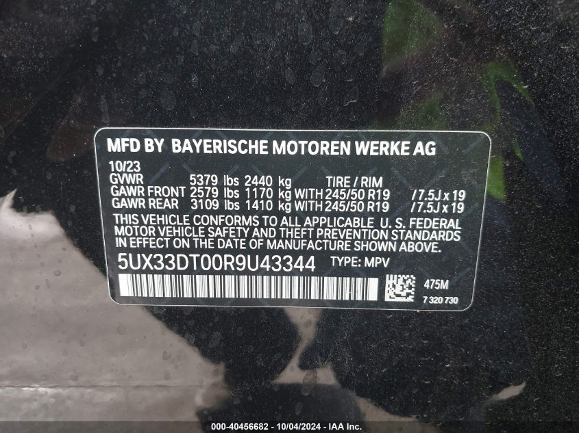 5UX33DT00R9U43344 2024 BMW X4 xDrive30I