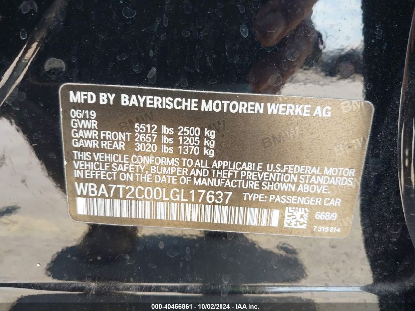 2020 BMW 740I VIN: WBA7T2C00LGL17637 Lot: 40456861