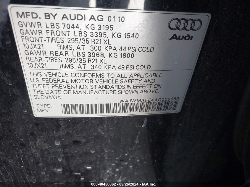 2010 Audi Q7 3.0 Tdi Premium VIN: WA1WMAFE4AD005083 Lot: 40456862