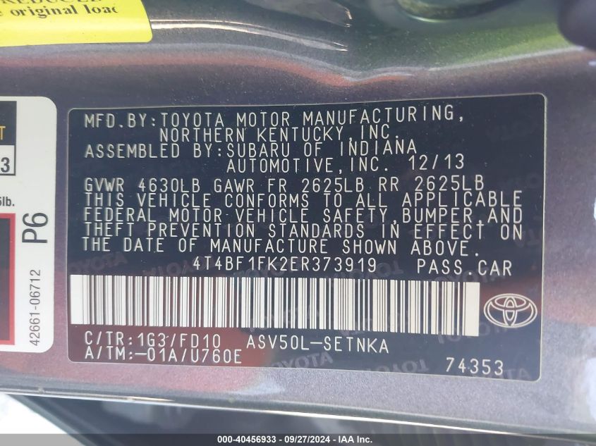 4T4BF1FK2ER373919 2014 Toyota Camry Le