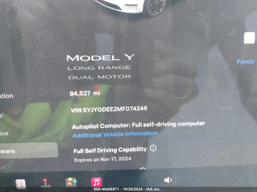 2021 Tesla Model Y Long Range Dual Motor All-Wheel Drive VIN: 5YJYGDEE2MF074246 Lot: 40456971