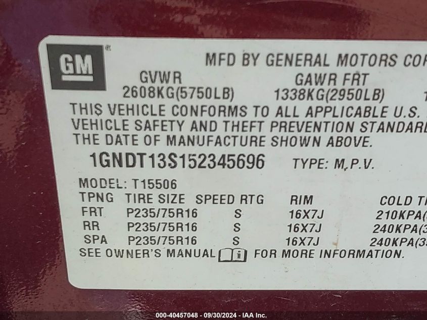 1GNDT13S152345696 2005 Chevrolet Trailblazer Ls