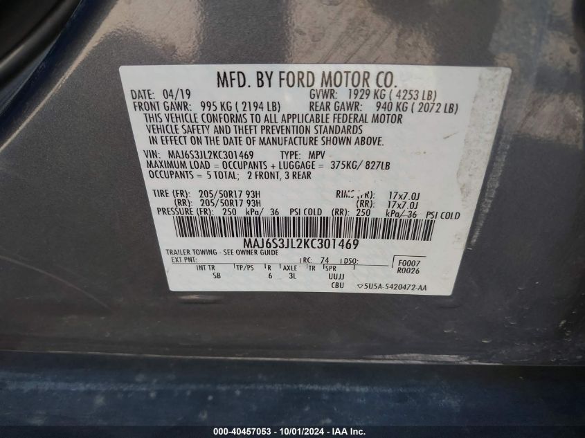 MAJ6S3JL2KC301469 2019 Ford Ecosport Ses