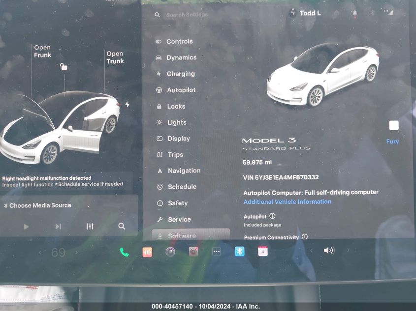 2021 Tesla Model 3 Standard Range Plus Rear-Wheel Drive VIN: 5YJ3E1EA4MF870332 Lot: 40457140