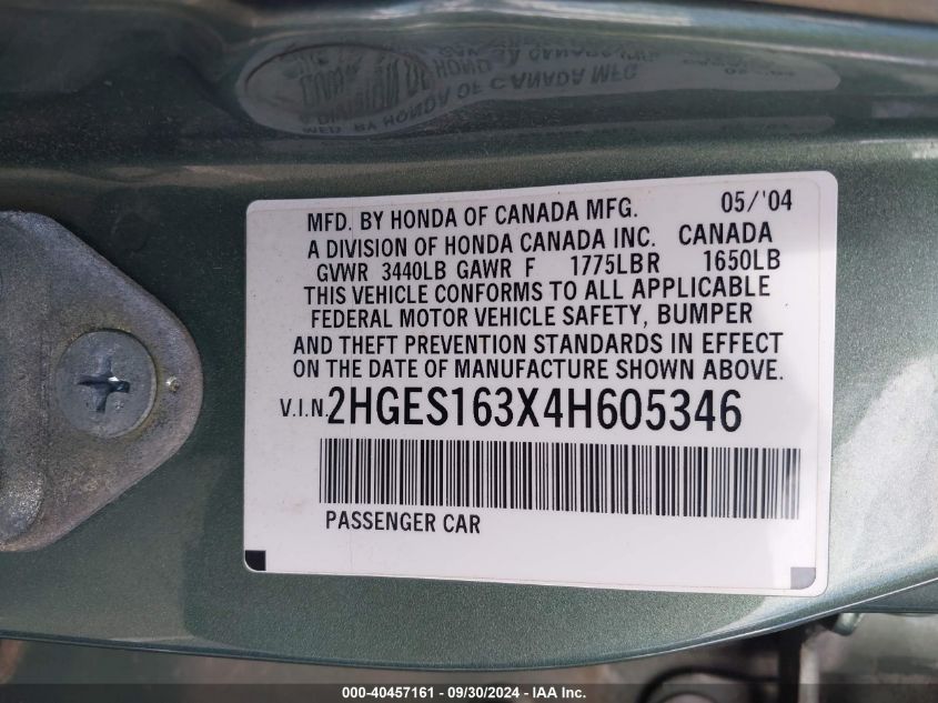 2HGES163X4H605346 2004 Honda Civic Vp