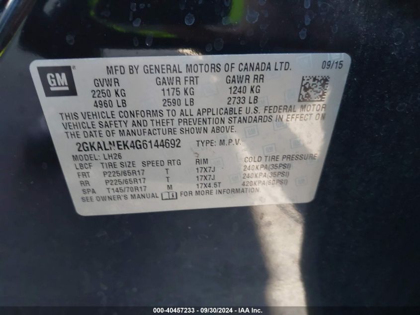 2GKALNEK4G6144692 2016 GMC Terrain Sle-2