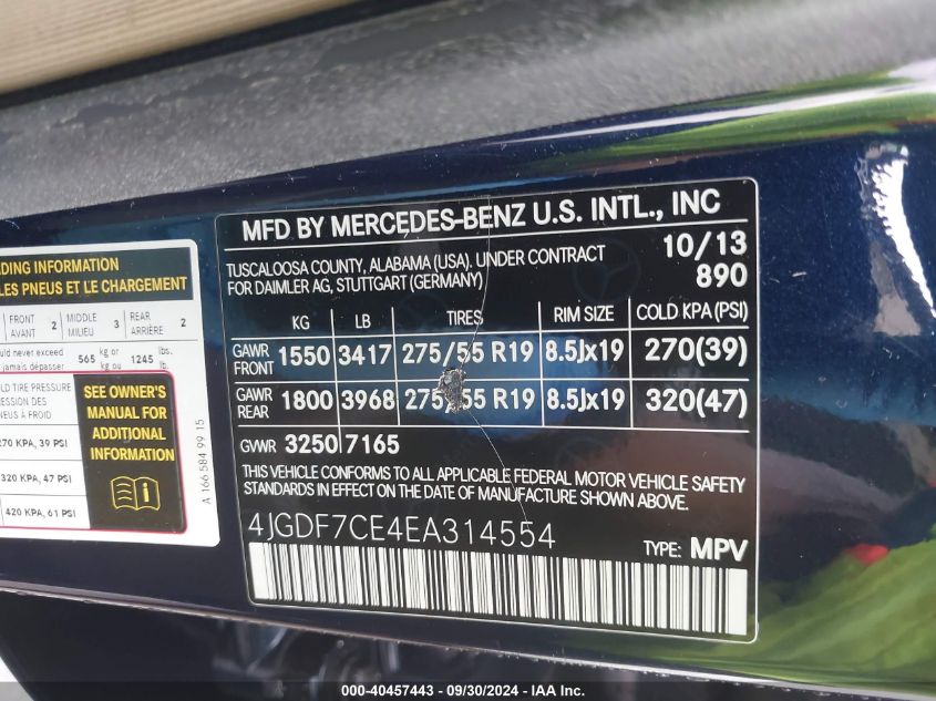 4JGDF7CE4EA314554 2014 Mercedes-Benz Gl 450 4Matic