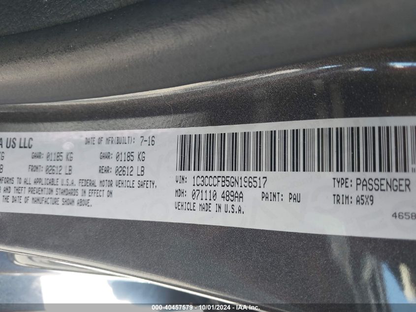 1C3CCCFB5GN196517 2016 Chrysler 200 Lx