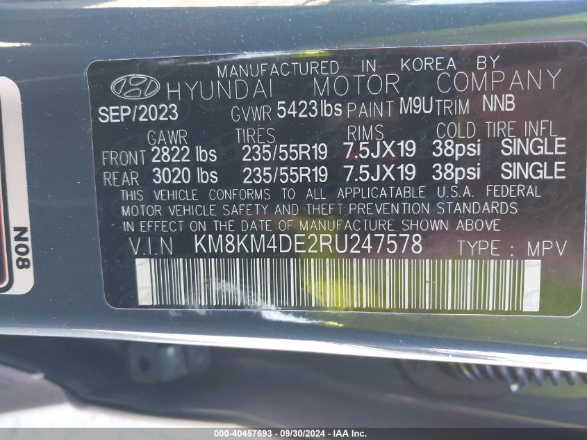 2024 Hyundai Ioniq 5 Se VIN: KM8KM4DE2RU247578 Lot: 40457693