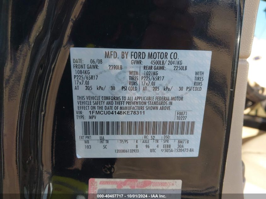 1FMCU04148KE78311 2008 Ford Escape Limited