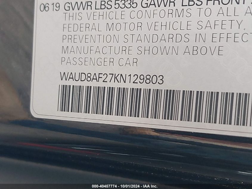 2019 Audi A6 45 Premium VIN: WAUD8AF27KN129803 Lot: 40457774