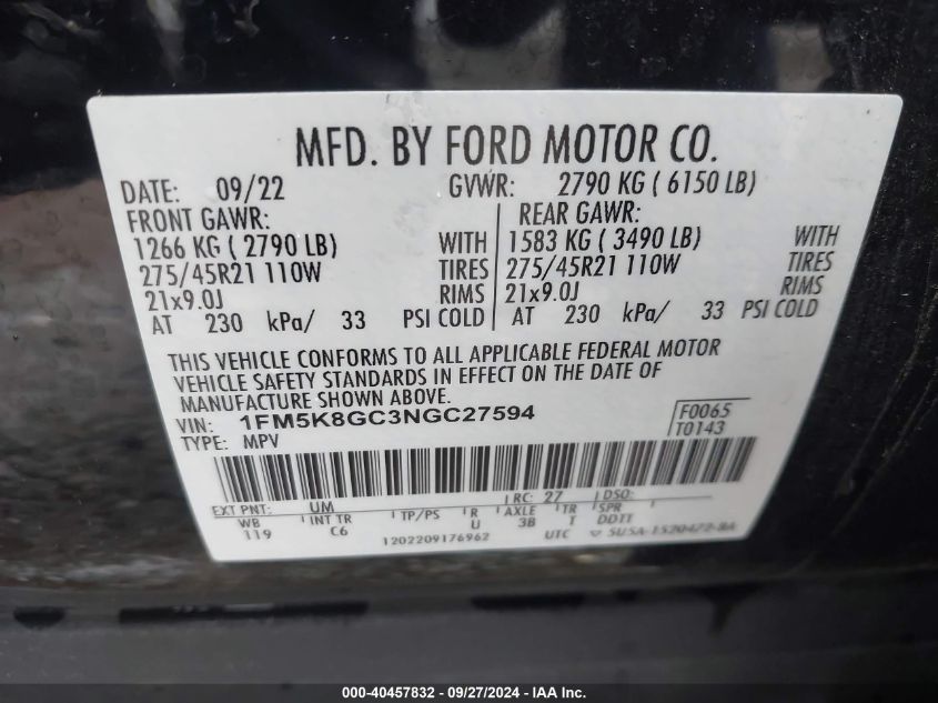 1FM5K8GC3NGC27594 2022 Ford Explorer St