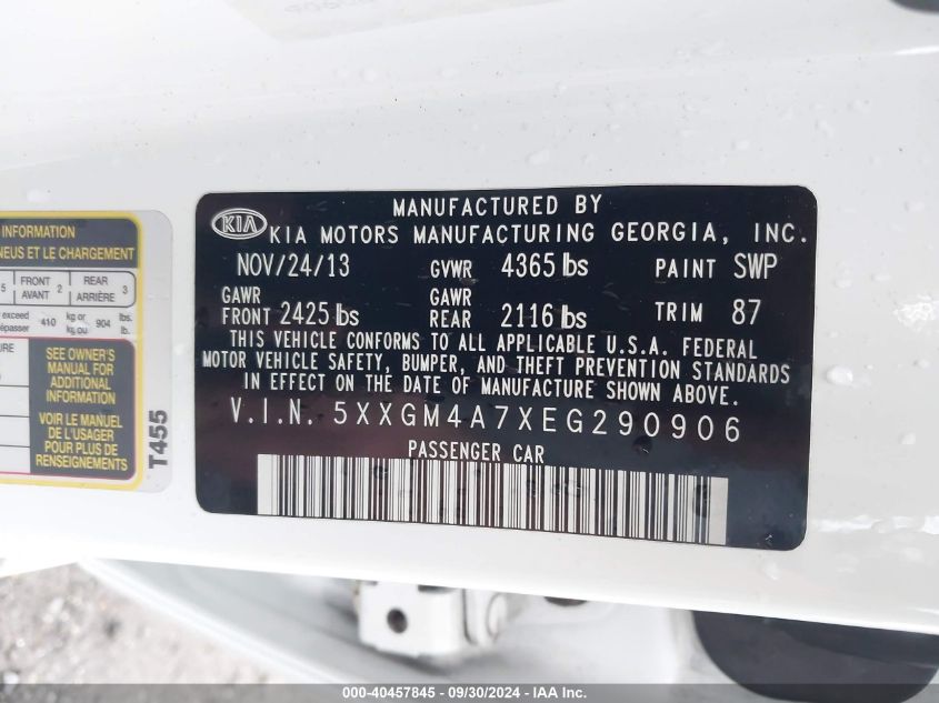 5XXGM4A7XEG290906 2014 Kia Optima Lx