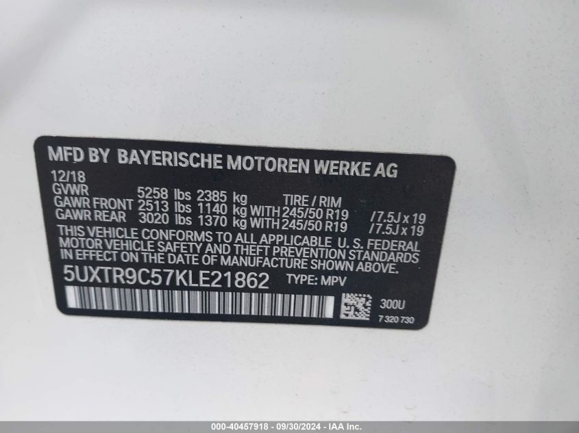 5UXTR9C57KLE21862 2019 BMW X3 xDrive30I