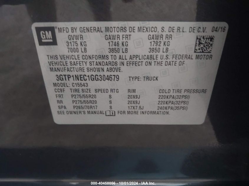 3GTP1NEC1GG304679 2016 GMC Sierra 1500 Slt