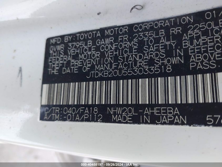 2005 Toyota Prius VIN: JTDKB20U553033518 Lot: 40458197