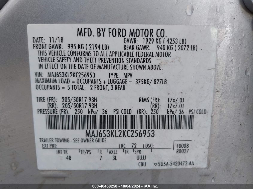 MAJ6S3KL2KC256953 2019 Ford Ecosport Titanium