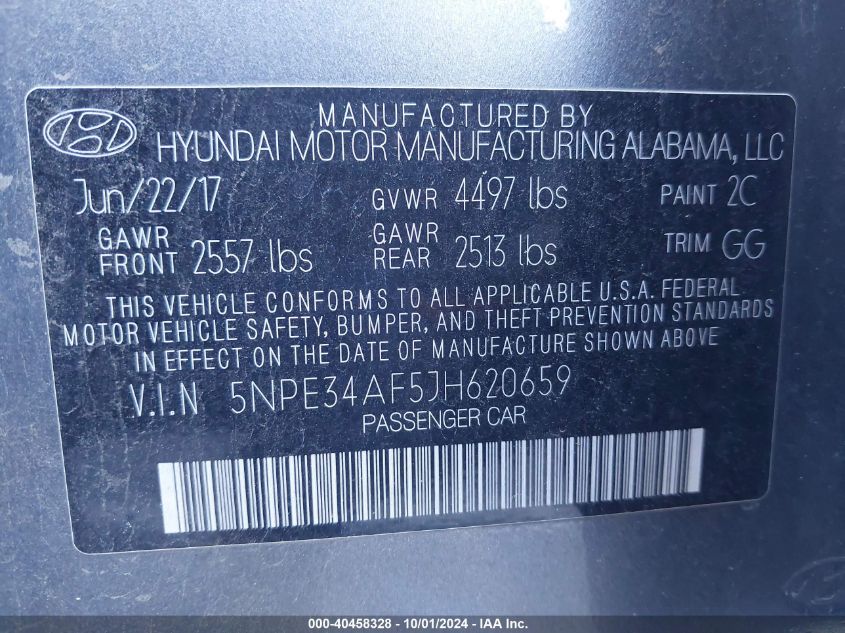 5NPE34AF5JH620659 2018 Hyundai Sonata Sport/Limited/Sel