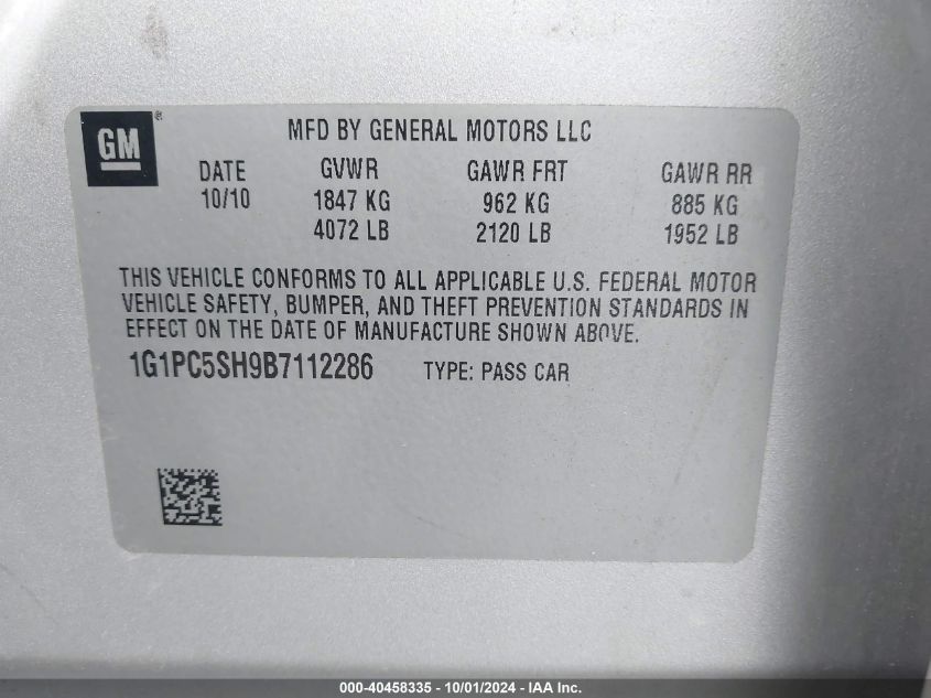 1G1PC5SH9B7112286 2011 Chevrolet Cruze Ls