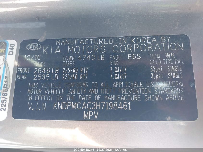 KNDPMCAC3H7198461 2017 Kia Sportage Lx