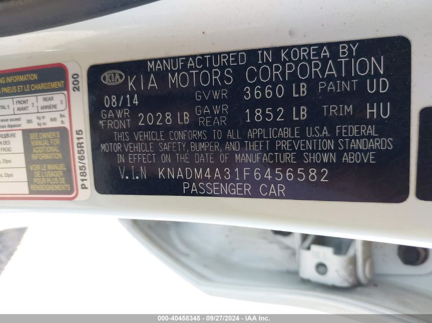 KNADM4A31F6456582 2015 Kia Rio Lx