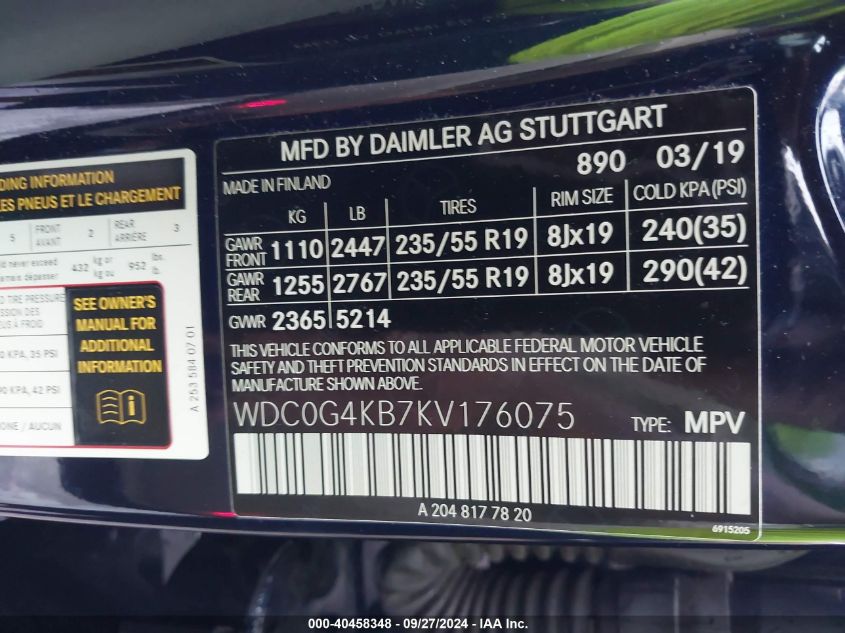 WDC0G4KB7KV176075 2019 Mercedes-Benz Glc 300 4Matic