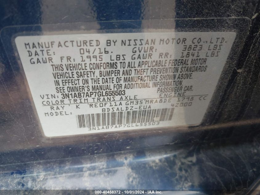 3N1AB7AP7GL655503 2016 Nissan Sentra Sv