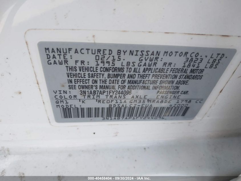 3N1AB7AP1FY244096 2015 Nissan Sentra S/Sv/Sr/Sl