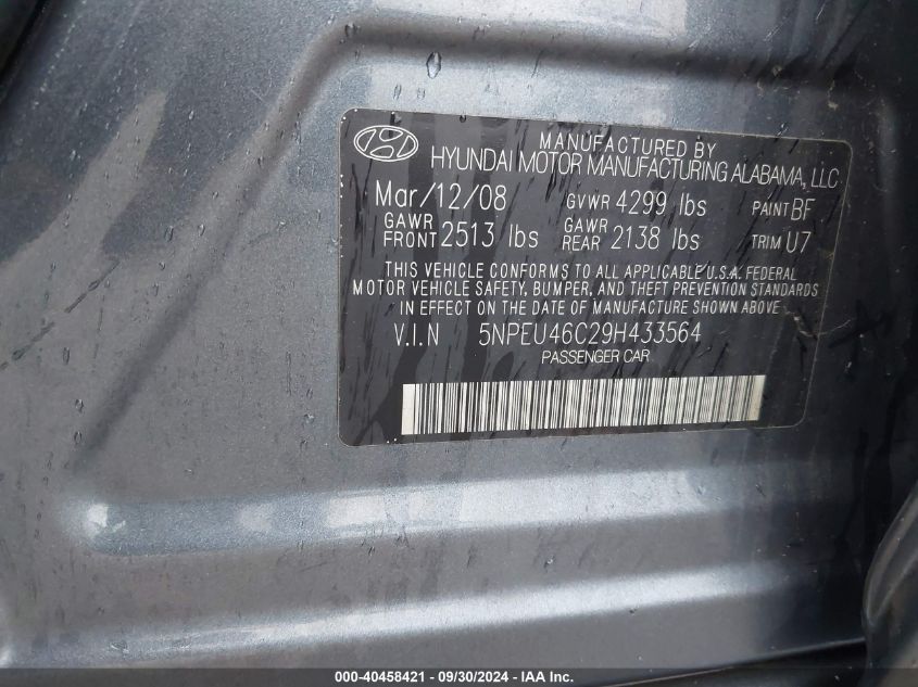 5NPEU46C29H433564 2009 Hyundai Sonata Limited