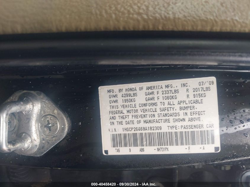 1HGCP26469A182309 2009 Honda Accord 2.4 Lx-P