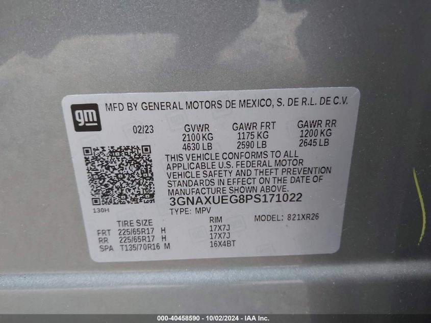 3GNAXUEG8PS171022 2023 Chevrolet Equinox Awd Lt