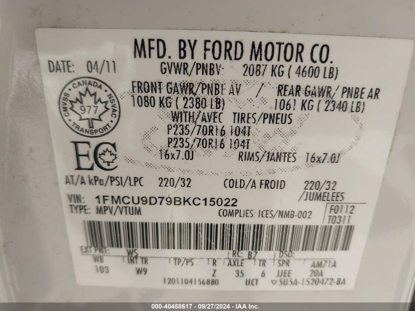 1FMCU9D79BKC15022 2011 Ford Escape Xlt Automatic