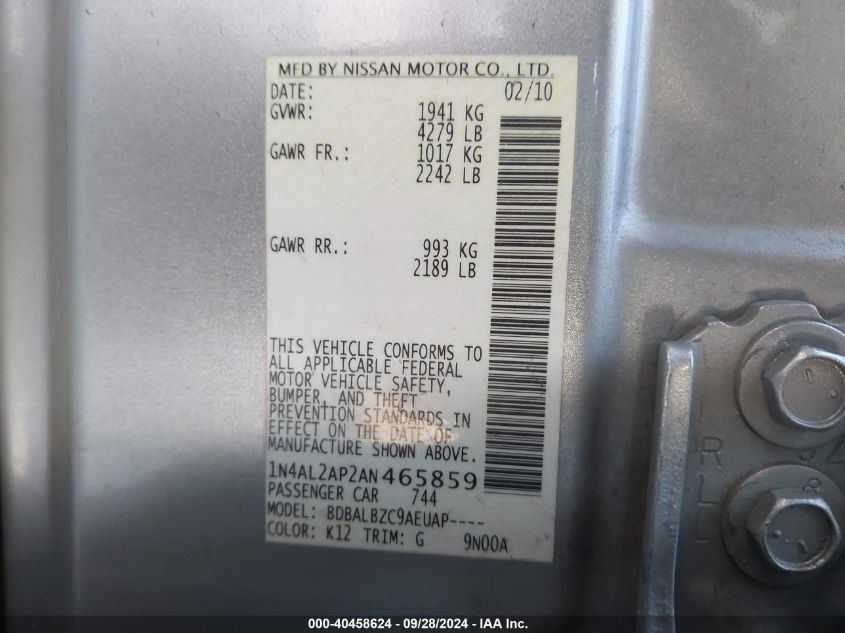 1N4AL2AP2AN465859 2010 Nissan Altima S