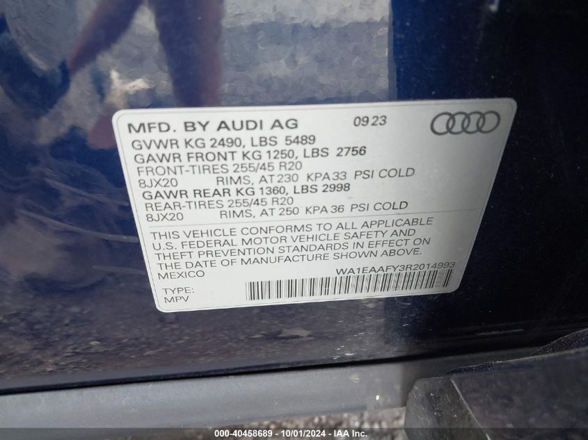 2024 Audi Q5 Premium Plus 45 VIN: WA1EAAFY3R2014993 Lot: 40458689