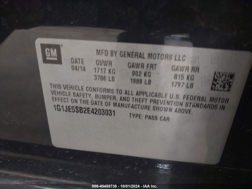 1G1JE5SB2E4203031 2014 Chevrolet Sonic Ltz