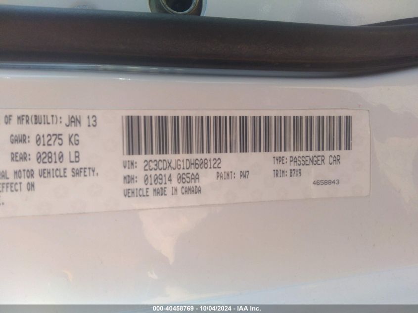 2C3CDXJG1DH608122 2013 Dodge Charger Sxt