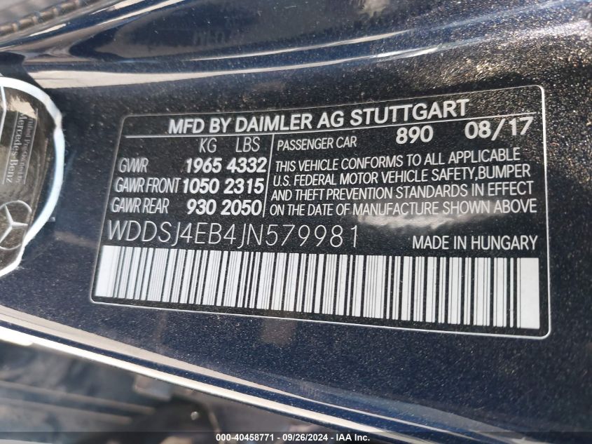 WDDSJ4EB4JN579981 2018 Mercedes-Benz Cla 250