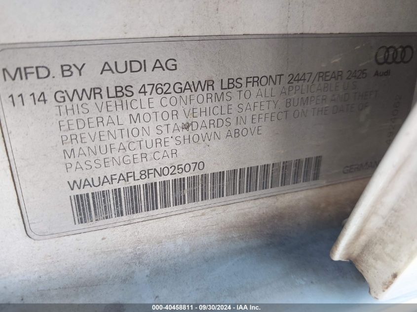 WAUAFAFL8FN025070 2015 Audi A4 2.0T Premium