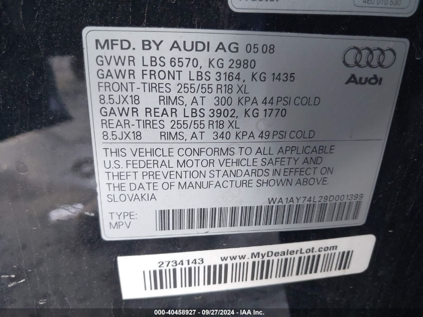 WA1AY74L29D001399 2009 Audi Q7 3.6 5 Passenger/3.6 Premium