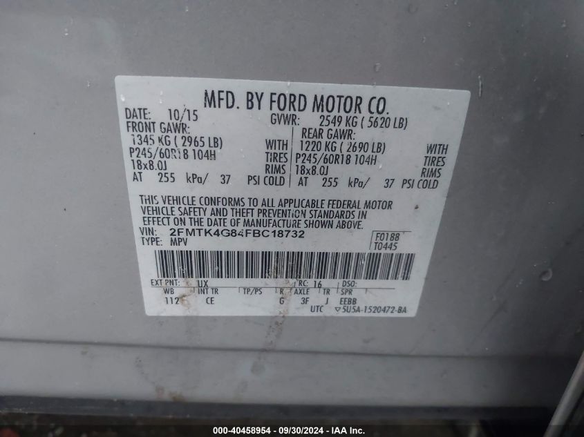 2FMTK4G84FBC18732 2015 Ford Edge Se