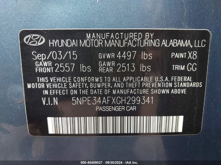 5NPE34AFXGH299341 2016 Hyundai Sonata Sport