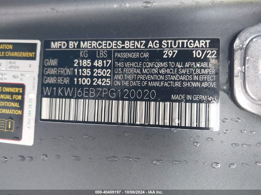 VIN W1KWJ6EB7PG120020 2023 Mercedes-Benz AMG C 43,... no.9