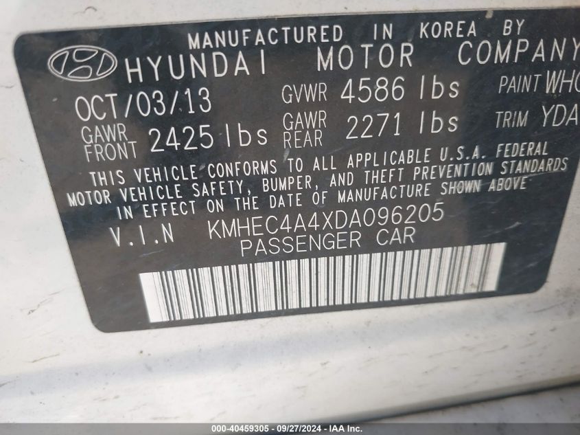 KMHEC4A4XDA096205 2013 Hyundai Sonata Hybrid