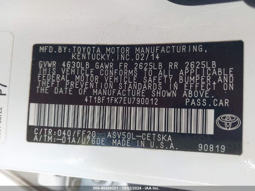 4T1BF1FK7EU790012 2014 Toyota Camry Se